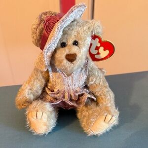 Vintage 1993 Ty Attic Treasures Darlene 8” Jointed Bear Dressed in Lavender Rose